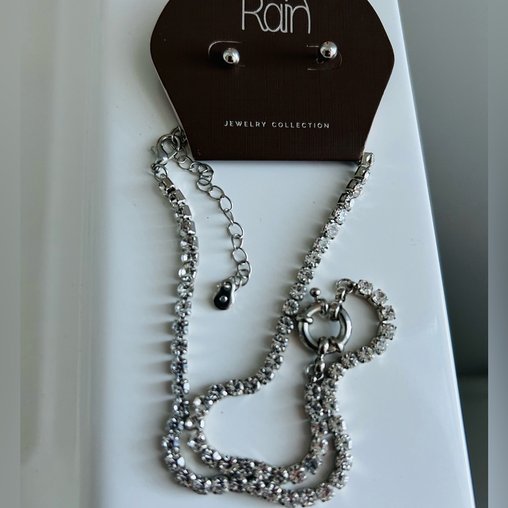Rain SilverJewelry Crystal Stone Necklace & Earring Set NWT Gift Ready Party - Picture 3 of 11